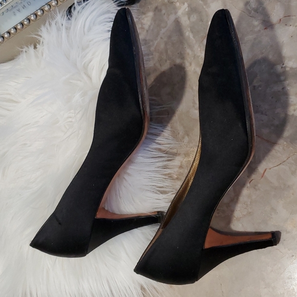 Yves saint laurent black  satin heel pumps slipon shoes size 7.5M - Picture 11 of 16